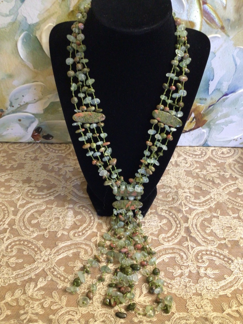 boho-style multi-strand statement scarf lariat necklace